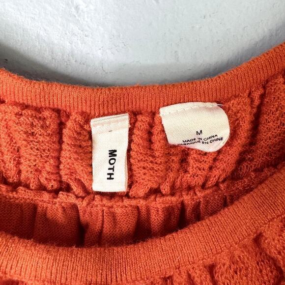 Anthro Moth Pullover Dolman Batwing Orange Silk Blend Short Sleeve Sweater Sz M - Picture 7 of 11